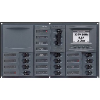 BEP Marinco Contour AC Mains Panel with Manual Changeover Switch + 12 Circuit Breakers + Digital Meter (113230 - SUR 900-AC3-ACSM)