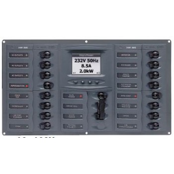 BEP Marinco Contour AC Mains Panel with Manual Changeover Switch + 16 Circuit Breakers + Digital Meter (113234 - SUR 900-AC4-ACSM)