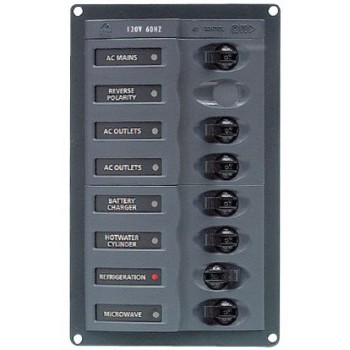BEP Marinco Contour AC Mains Panel with Mains Switch + 6 AC Circuit Breakers 113221 - (SUR 900-ACM6W)