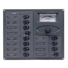 BEP Marinco Contour 12 Circuit Breaker DC Panel - Square with 12V Analog Voltmeter (113146 - 902-AM)
