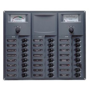 BEP Marinco Contour 24 Circuit Breaker DC Panel - Square with 12V Analog Voltmeter and Ammeter (113170 - 905-AM)