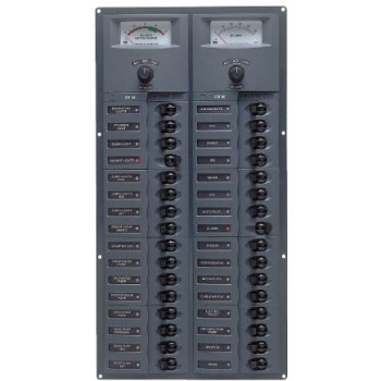 BEP Marinco Contour 32 Circuit Breaker DC Panel - Vertical with 12V Analog Voltmeter and Ammeter (113177 - 906V-AM)