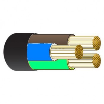 Tricab Marine 3 Core 6mm Tinned BLACK Flexible Rubber Cable (Brown, Blue, Earth) - Suits 240V AC Shipboard Power - Sold per mtr or 100m Spool (TRI 3C6BK)