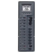 BEP Marinco Contour AC Mains Panel with Manual Changeover Switch + 8 Circuit Breakers + Digital Meter - Vertical (113226 - SUR 900-AC2V-ACSM)